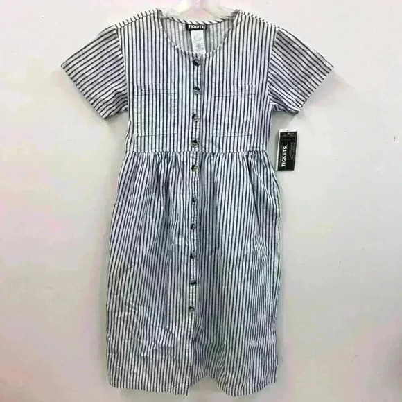 NWT VTG 90s Tickets RARE Vertical Lines Dress - Picture 1 of 8